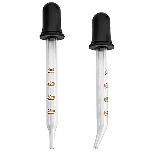 MEDca Eye Dropper - (Pack of 200 Bulk) Bent & Straight Tip Calibrated Glass Medicine Droppers for Medications or Essential Oils Dropper for Accurate Easy Dose and Measurement (1 mL Capacity)