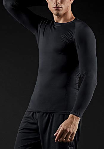 TSLA Men's Thermal Long Sleeve Compression Shirts, Athletic Base Layer Top, Winter Gear Running T-Shirt - color: 2pack Black/Black, size: Large