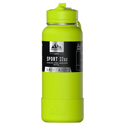 Hydrapeak 32oz Sport Insulated Water Bottle with Straw Lid, Leak & Spill Proof, Keeps Drinks Cold for 24 Hours, Hot for 12 Hours, Premium Stainless Steel Water Bottles (32oz, Neon Green) - color: Neon Green
