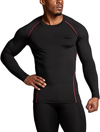 TSLA Men's Thermal Long Sleeve Compression Shirts, Athletic Base Layer Top, Winter Gear Running T-Shirt - color: 2pack Black & Red/Olive, size: Large
