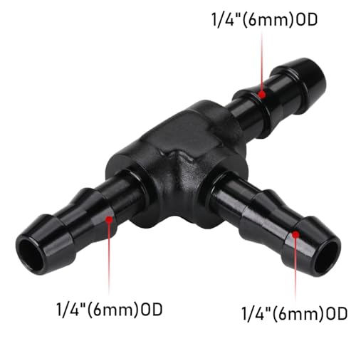 1/4" 6mm Hose Barb Tee T Fitting Adapter Aluminum Black - size: 6mm