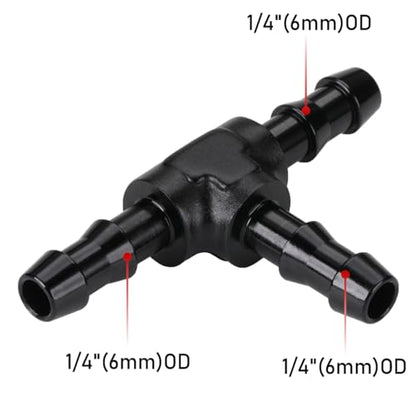 1/4" 6mm Hose Barb Tee T Fitting Adapter Aluminum Black - size: 6mm