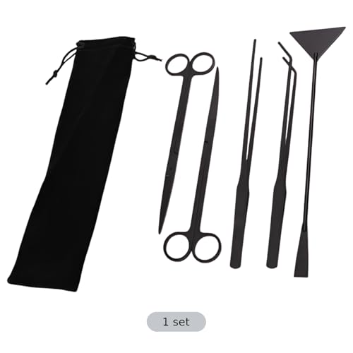 5 Pcs Aquarium Tools Kit, Stainless Steel Black Tools, Includes Tweezers, Scissors, and Sand Shovel, Anti-Rust