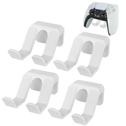 4PCS Controller Holder Wall Mount Headset Holder by Adhesive Screw | Controller mount headset stand for xbox series x/s, ps5, ps4, pc gaming stuff accessories with stable 3m adhesive - color: White (4 Pack)