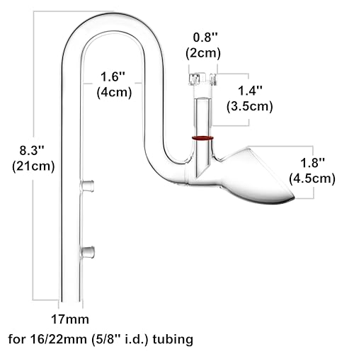 Glass Lily Pipe Outflow with Surface Skimmer for Planted Tank Aquarium (17mm for 16/22mm (5/8'' i.d.) tubing) - size: 17mm for 16/22mm (5/8'' i.d.) tubing