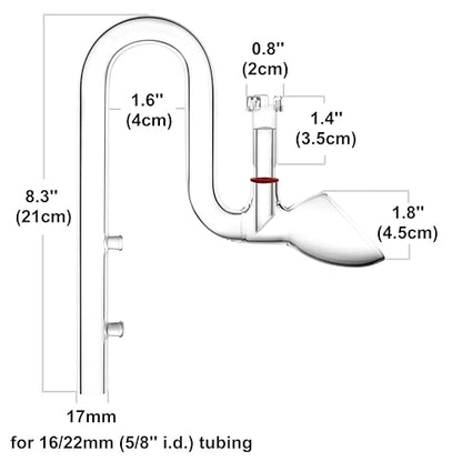 Glass Lily Pipe Outflow with Surface Skimmer for Planted Tank Aquarium (17mm for 16/22mm (5/8'' i.d.) tubing) - size: 17mm for 16/22mm (5/8'' i.d.) tubing