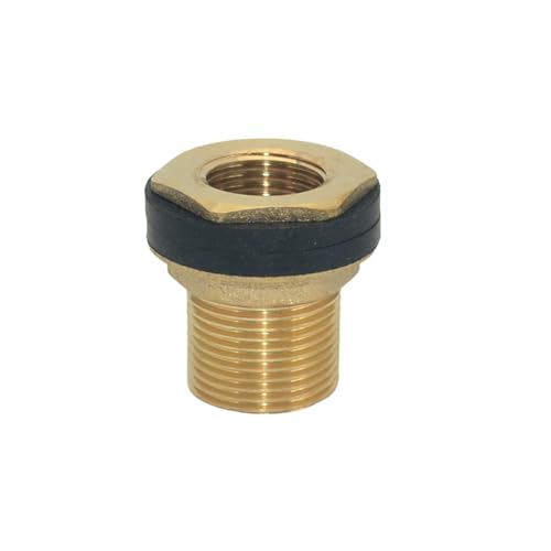 VARMHUS Solid Brass Bulkhead Fitting,2 Rubber Seal Washers, NPT Female to NPT Male Thread Water Tank Connector for Rain Barrels Aquariums (1PC 3/4" Female 1/2" Male) - size: 1PC 3/4" Female 1/2" Male
