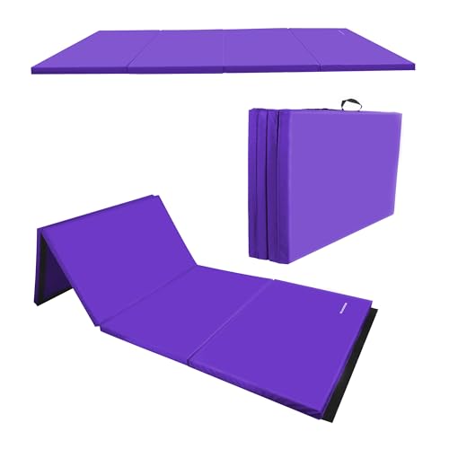 BalanceFrom 6x4 Feet 4-Panel Folding Gymnastics Mat – 2-Inch Thick Pad with Vinyl Surface and Carrying Handles for Tumbling, Yoga, Pilates, Home Workouts, and Martial Arts - color: Purple