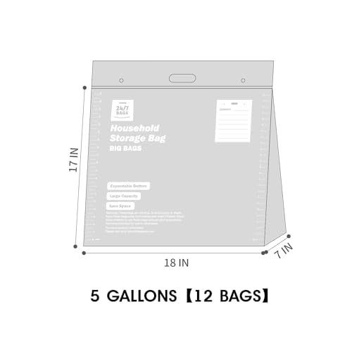 12 X-Large Plastic Storage Bags, 5 Gallons, Zero BPA, Double Zipper Seal, 3 Mils Thick, Double Layer Carry Handle, 18"x17"x7", Moving, Seasonal, Travel - size: 5 GALLONS