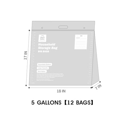 12 X-Large Plastic Storage Bags, 5 Gallons, Zero BPA, Double Zipper Seal, 3 Mils Thick, Double Layer Carry Handle, 18"x17"x7", Moving, Seasonal, Travel - size: 5 GALLONS