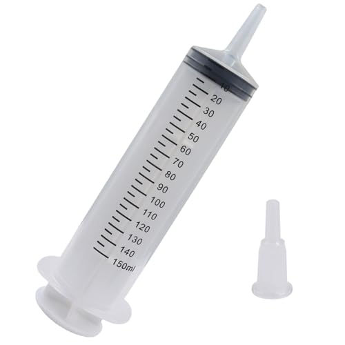 150ml Syringes Without Needle, 4 Pack Plastic Syringe with Cap for Pet Feeding, Scientific Labs, Glue, Oil & Precise Liquid Measurement - size: 150ml