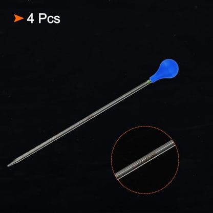 PATIKIL Graduated Dropper Pipettes Kit, 4pcs 0.1ml Borosilicate Glass Pipette with Rubber Cap for Transfer Liquid for Lab, Chemistry, Clear - size: 0.1ml