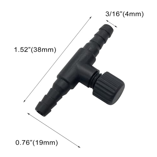 30 Pcs Aquarium Control Valves, 2-Way T Shaped Fish Tank Air Control Valve for 3/16" (4 mm) ID Air Tube(Black)