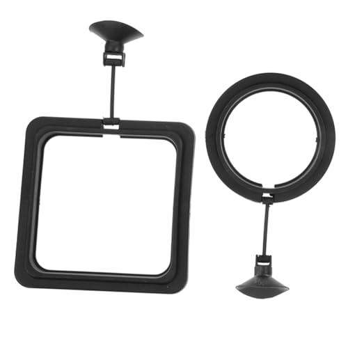 Abaodam 2pcs Aquarium Feeding Rings Floating Fish Feeder with Suction Cups for Small Tanks, Black and Square Shapes, Prevent Food Dispersion for Guppy Goldfish and Betta