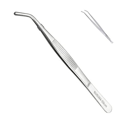 8In SUS304 Bent Tweezers Tongs, Stainless Steel Cooking Tweezers Dishwasher Safe for Grilling, Baking (8In SUS304 Bent Tweezers) - color: 8in Sus304 Bent Tweezers