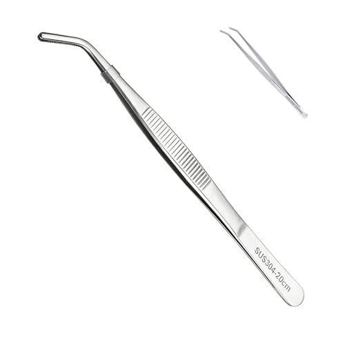 8In SUS304 Bent Tweezers Tongs, Stainless Steel Cooking Tweezers Dishwasher Safe for Grilling, Baking (8In SUS304 Bent Tweezers) - color: 8in Sus304 Bent Tweezers