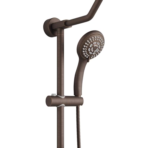 PULSE ShowerSpas Kauai III Oil-Rubbed Bronze Rain Shower Head with Handheld Spray - 1.8 GPM, 8" Showerhead, 5-Function HandShower, Adjustable Slide Bar - Shower Heads with Handheld Spray Combo - size: 1.8 Gallon Per Minute, style: Oil-Rubbed Bronze