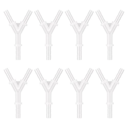 Pawfly 8 Pcs Aquarium Airline Tubing Connectors, 3/16" Airline Y Connector Splitter for Air Pump Tubing, 3 Way Hose Connectors, Plastic Barbed Hose Fittings for Fish Tank