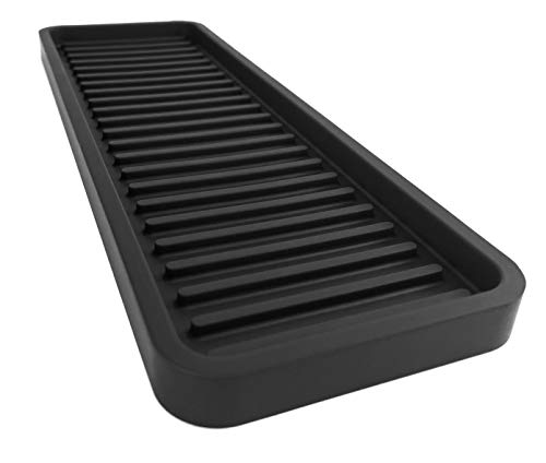 Silicone Sink and Surface Organizer Tray, Sponge Holder, Vanity Tray, Heat Safe, Dishwasher Safe, for Bathroom and Kitchen Organization (Black, 12"x4")