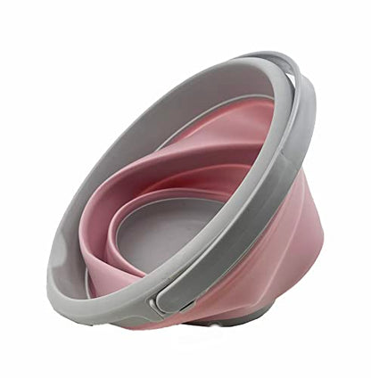 SAMMART 5.5L (1.4 Gallon) Collapsible Plastic Bucket - Foldable Round Tub - Portable Fishing Water Pail - Space Saving Outdoor Waterpot (Grey/Pale Pink)