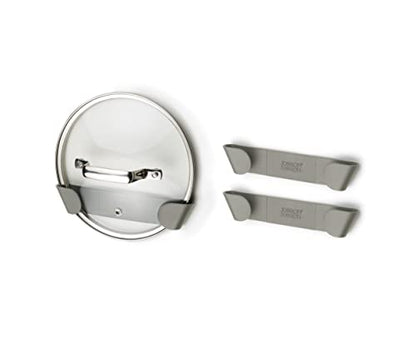Joseph Joseph Duo - Set of 3 Pot and Pan Lid Holders, Self Adhesive Wall Mount Storage Organiser, Suitable for Lids Up to 24 cm, 3M VHB Tape Included, Grey