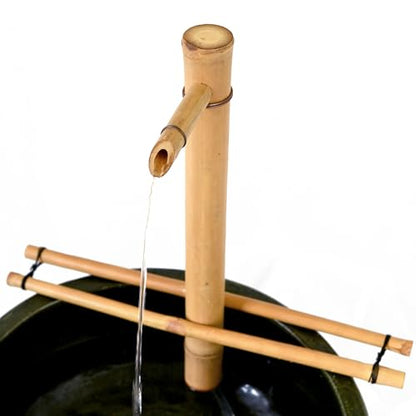 18" Adjustable Bamboo Fountain Kit with Pump – Large Zen Water Feature for Bowls, Basins, Ponds & Backyard Gardens, Indoor/Outdoor (Container Not Included)