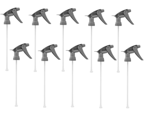 Replacement Trigger Sprayer Replacement for 32 oz Bottles – 28-400 Neck, 9.5" Dip Tube, High Output, Adjustable Nozzle – Gray Heavy-Duty (Pack of 10)