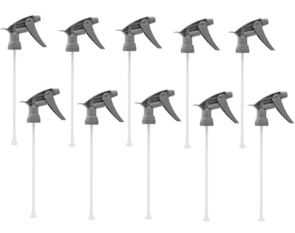 Replacement Trigger Sprayer Replacement for 32 oz Bottles – 28-400 Neck, 9.5" Dip Tube, High Output, Adjustable Nozzle – Gray Heavy-Duty (Pack of 10)