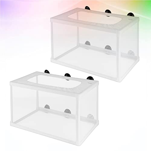 TEHAUX Transparent Fish Breeding Box, Multifunctional Plastic Aquarium Hatching Cases with Suction Cups for Shrimp Guppy Clownfish Aggressive Fish, Easy to Install, White 2pcs