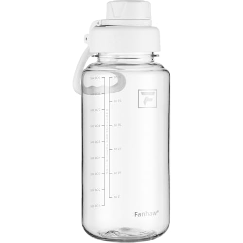 Fanhaw 32 oz Clear BPA-Free Tritan Water Bottle with Fast-Flow Spout Lid, BPA-Free & Leak-Proof Wide-Mouth Reusable Bottle for Gym, School & Office, Back to School Essentials (Clear&White) - color: Clear&White, style: 1 Pack