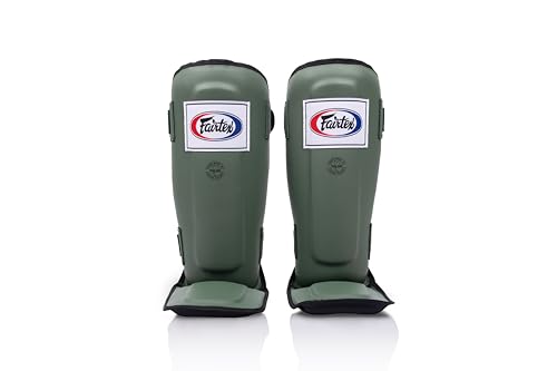 Fairtex SP3 Lightweight Shin Guards, Muay Thai MMA Avoid Shin Splints Gear - color: Green Olive, size: Large