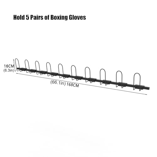 Boxing Gloves Organizer Rack, Boxing Gloves Display Stand Holder, Boxing Gloves Dryer, Wall Mounted Steel Hanging Hooks for Storage Kickboxing, Muay Thai, MMA Training Gloves(66in/168cm - Hold 5 Pairs - size: 66in/168cm - Hold 5 Pairs of Gloves
