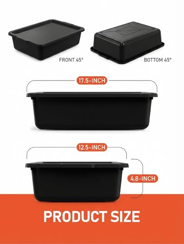 3-Pack 13 L Commercial Bus Tubs/Tote Box with Lids, Black Plastic Storage Wash Basin Tub - color: Black, size: 13L-Black with Lid