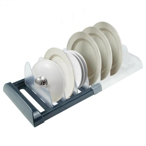 Pot Lids Organizer Rack for Cabinet and Countertop - 8+ Pan Lids and Bakeware Organizer Rack Holder, Expandable 13" to 22" with 8 Dividers, Base for Lids, Bakeware, Cookware Storage, Dark Grey