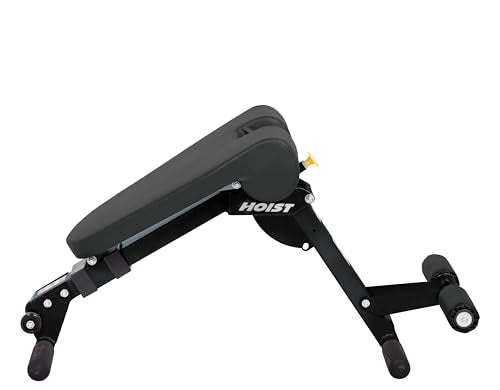 HOIST Fitness Dual Adjustable Decline Ab & Back Workout Bench w/ 11 Positions and Fast, Space-Saving Folding Design.