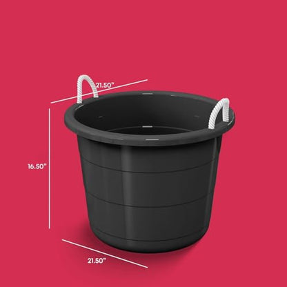 (2 Pack) 17Gallon 21.5"×21.5" Flexible Plastic Tub with Rope Handles, Black Multi-Purpose Storage Bucket