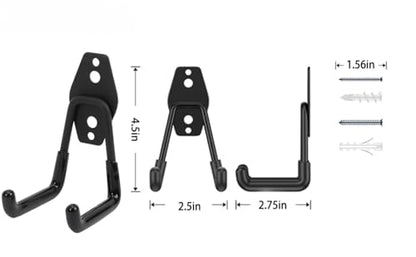 Wall Mount Heavy Duty Garage Hooks (2-Pack) – Wall Mounted Storage Hooks for Ladders, Bikes, Tools & More – Rust-Resistant Steel with Anti-Slip PVC Coating Small U Hooks - color: 2Pcs