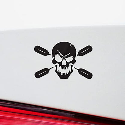 2 Pcs - Decal Stickers Of Skull With Oars Paddle Kayak Fishing Head (Black) Premium Waterproof Vinyl Decal Stickers For Laptop Phone Accessory Helmet Car Window Mug Tuber Cup Door Wall Deco ANDstic587