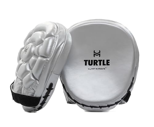 HIT N MOVE Curved Micro Turtle Boxing Mitts | Punching Pads | Sparring Gear for Boxing, MMA, Kickboxing, Muay Thai, Martial Arts Training Equipment, Genuine Leather, High-Performance Mitts - color: Silver