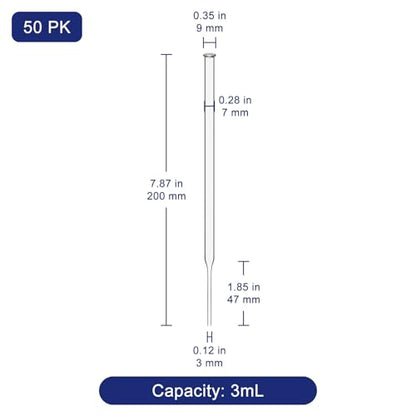 Labasics Glass Non-Graduated Dropper Pipettes for Laboratory Use, Liquid Transfer and Mixing, for Scientific Experiments and Lab Applications (Pack of 50), 3 ml - size: 3 ml
