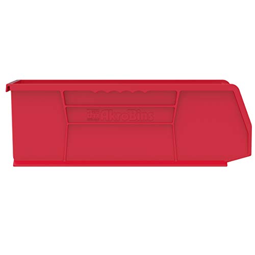 Akro-Mils 30234 AkroBins Plastic Storage Bins, Space-Saving Stackable Bins for Garage, Pantry, Craft Organization, 15" x 5" x 5", Red, 12-Pack - color: Red