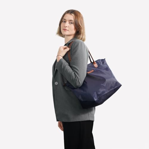 Waterproof Nylon Tote bag for Women Lightweight Designer Handbag with Zipper Stylish and Durable Purse - color: Navy, size: Medium