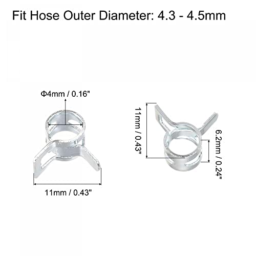 uxcell 50pcs 4mm Spring Band Type Action Fuel/Silicone Vacuum Hose Pipe Clamp Low Pressure Air Clip Clamp, Zinc Plated