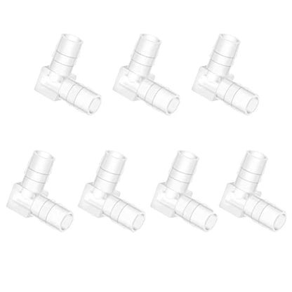 3/8" Hose Barb 90 Degree Elbow L Fitting, Plastic 2 Way Equal Barbed Joint Splicer Mender Union Adapter Hose Fitting (Pack of 7) - size: 3/8" (7Pcs)