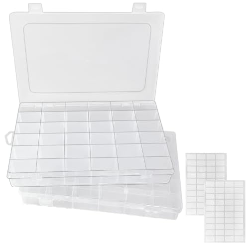 2 Pack Bead Storage Containers with Adjustable Dividers - for Jewelry Making, Craft Supplies, Fishing Tackle, with 2 Sheets Label Stickers - Compatible with Beads, Earrings, and Small Hardware
