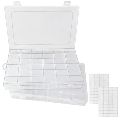 2 Pack Bead Storage Containers with Adjustable Dividers - for Jewelry Making, Craft Supplies, Fishing Tackle, with 2 Sheets Label Stickers - Compatible with Beads, Earrings, and Small Hardware