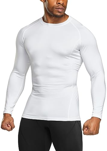 TSLA Men's Thermal Long Sleeve Compression Shirts, Athletic Base Layer Top, Winter Gear Running T-Shirt - color: Heatlock White, size: Medium