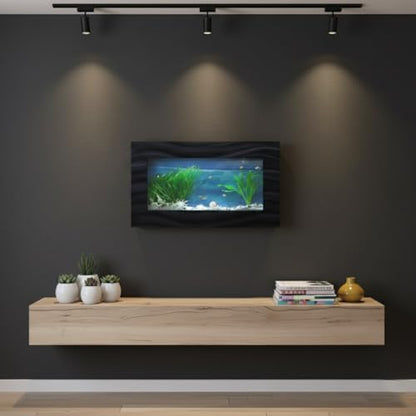 3.0 Wall Mounted Fish Tank Kit with LED Lighting, Built-in Filter System, Modern Space-Saving Design, Complete Accessories Set (Skyline, Black)