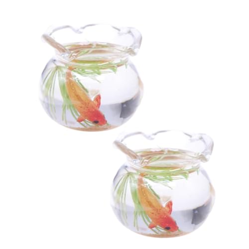 2Pcs Multicolour Mini Round Fish Tank Realistic Glass Decor for Dollhouse Display Captivating Miniature for Crafts Ornaments Handmade Landscape,Miniature Goldfish Bowls,Dollhouse Accessories(Gold)