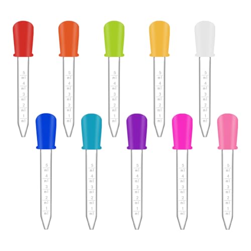 GSHLLO 10 Pcs 5ml Silicone Liquid Droppers Small Plastic Eye Droppers Clear Transfer Pipette Droppers Watercolor Painting Dropper Graduated Dropper Pipettes with Bulb Tip for Plant